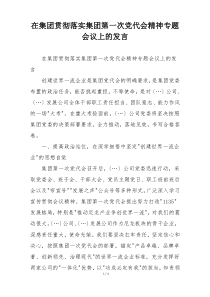 在集团贯彻落实集团第一次党代会精神专题会议上的发言