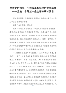 坚持党的领导，引领改革新征程的中流砥柱——党的二十届三中全会精神研讨发言