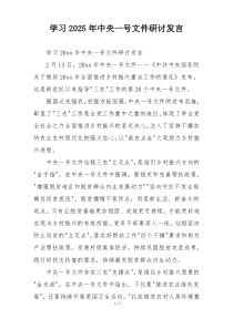 学习2025年中央一号文件研讨发言