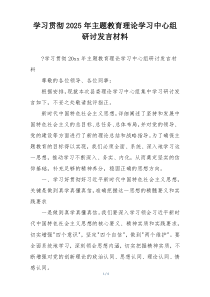 学习贯彻2025年主题教育理论学习中心组研讨发言材料