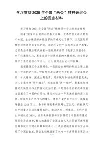 学习贯彻2025年全国“两会”精神研讨会上的发言材料