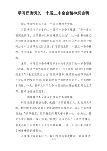 学习贯彻党的二十届三中全会精神发言稿