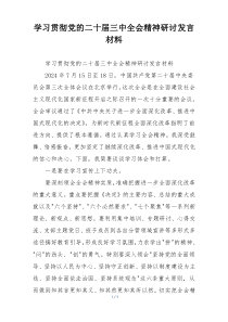 学习贯彻党的二十届三中全会精神研讨发言材料