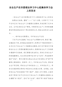 安全生产在市委理论学习中心组集体学习会上的发言