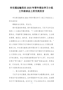 市交通运输局在2025年青年理论学习小组工作座谈会上的交流发言