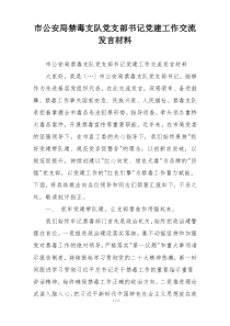 市公安局禁毒支队党支部书记党建工作交流发言材料