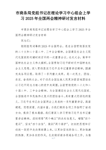 市商务局党组书记在理论学习中心组会上学习2025年全国两会精神研讨发言材料