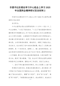 市委书记在理论学习中心组会上学习2025年全国两会精神研讨发言材料2