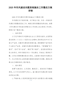 2025年作风建设问题系统施治工作整改方案详情