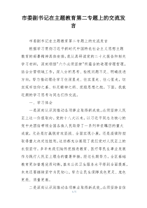 市委副书记在主题教育第二专题上的交流发言