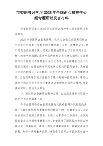 市委副书记学习2025年全国两会精神中心组专题研讨发言材料
