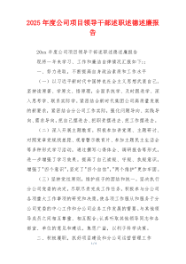 2025年度公司项目领导干部述职述德述廉报告