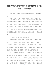 2025年深入贯彻中央八项规定精神专题“回头看”自查报告