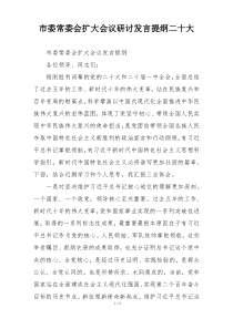 市委常委会扩大会议研讨发言提纲二十大