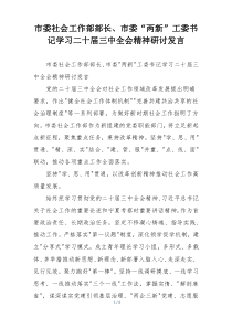 市委社会工作部部长、市委“两新”工委书记学习二十届三中全会精神研讨发言