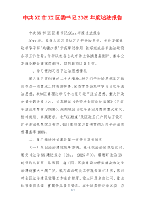 中共XX市XX区委书记2025年度述法报告