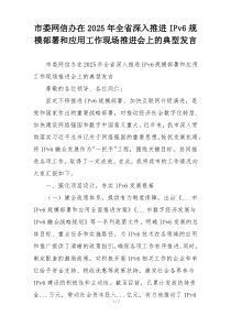 市委网信办在2025年全省深入推进IPv6规模部署和应用工作现场推进会上的典型发言