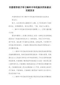 市委领导班子学习铸牢中华民族共同体意识交流发言