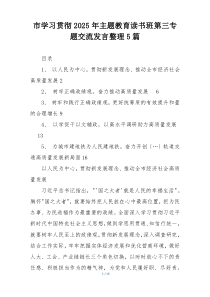 市学习贯彻2025年主题教育读书班第三专题交流发言整理5篇