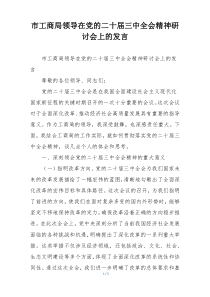 市工商局领导在党的二十届三中全会精神研讨会上的发言