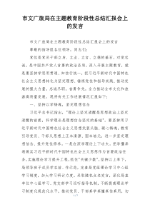 市文广旅局在主题教育阶段性总结汇报会上的发言