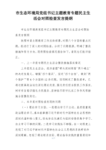 市生态环境局党组书记主题教育专题民主生活会对照检查发言提纲