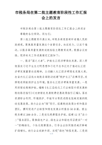 市税务局在第二批主题教育阶段性工作汇报会上的发言