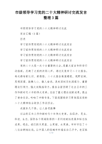 市级领导学习党的二十大精神研讨交流发言整理3篇