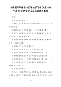市级领导干部在市委理论学习中心组2025年第XX次集中学习上发言摘要整理