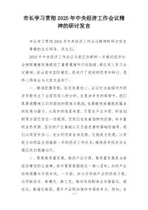 市长学习贯彻2025年中央经济工作会议精神的研讨发言