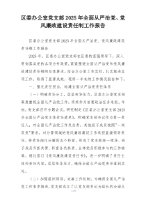 区委办公室党支部2025年全面从严治党、党风廉政建设责任制工作报告