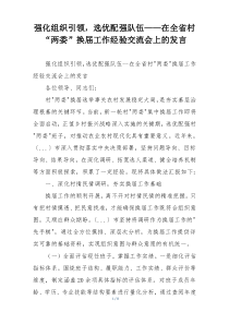 强化组织引领，选优配强队伍——在全省村“两委”换届工作经验交流会上的发言