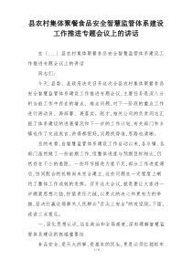 县农村集体聚餐食品安全智慧监管体系建设工作推进专题会议上的讲话
