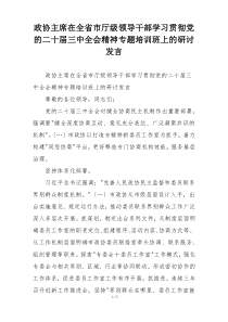 政协主席在全省市厅级领导干部学习贯彻党的二十届三中全会精神专题培训班上的研讨发言
