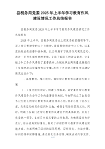 县税务局党委2025年上半年学习教育作风建设情况工作总结报告