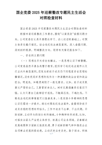 国企党委2025年巡察整改专题民主生活会对照检查材料