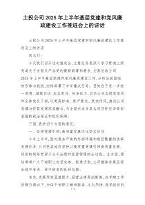 土投公司2025年上半年基层党建和党风廉政建设工作推进会上的讲话