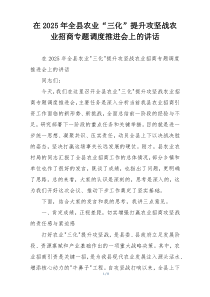 在2025年全县农业“三化”提升攻坚战农业招商专题调度推进会上的讲话
