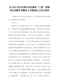 在2025年全市深化农村集体“三资”管理突出问题专项整治工作推进会上的主持词