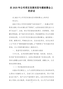 在2025年公司项目发展攻坚专题部署会上的讲话