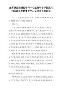 在乡镇党委理论学习中心组铸牢中华民族共同体意识专题集中学习研讨会上的讲话