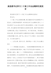 某县委书记学习二十届三中全会精神交流发言