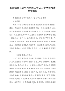 某县纪委书记学习党的二十届三中全会精神发言提纲
