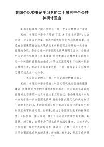 某国企纪委书记学习党的二十届三中全会精神研讨发言