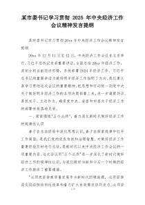 某市委书记学习贯彻 2025 年中央经济工作会议精神发言提纲