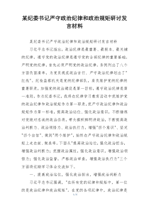 某纪委书记严守政治纪律和政治规矩研讨发言材料