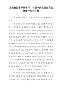某纪检监察干部学习二十届中央纪委三次全会精神发言材料