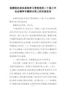 检察院在政法系统学习贯彻党的二十届三中全会精神专题研讨班上的交流发言