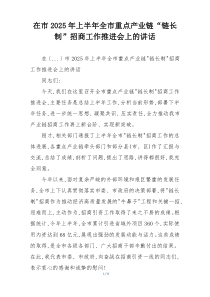 在市2025年上半年全市重点产业链“链长制”招商工作推进会上的讲话