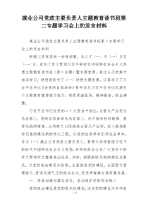煤业公司党政主要负责人主题教育读书班第二专题学习会上的发言材料